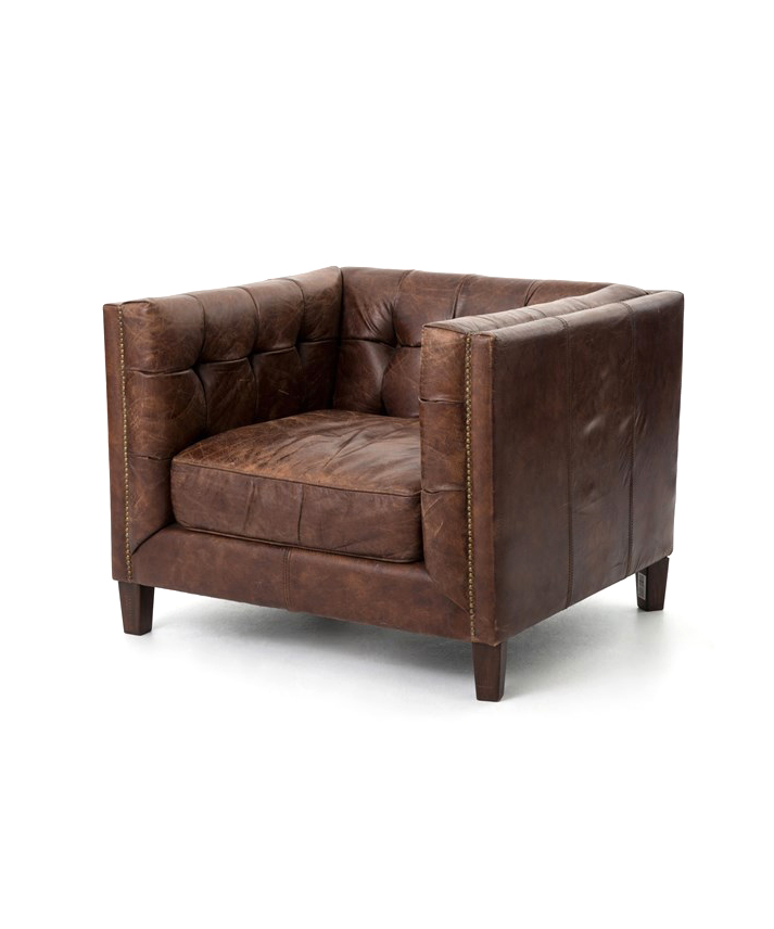 Cube Distressed Leather Chair Kurtz, Distressed Leather Chair