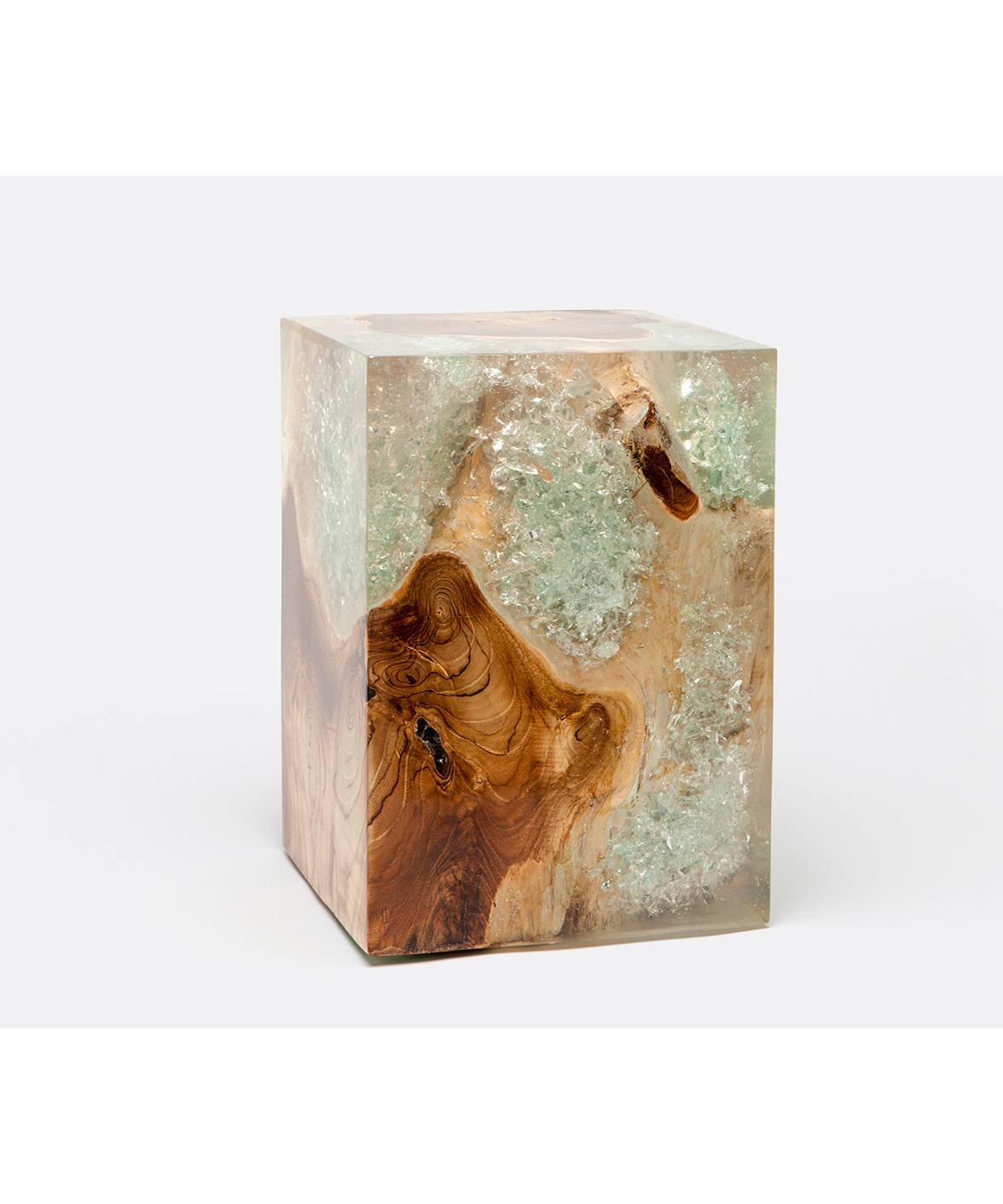 Bleached Teak And Clear Resin Stool