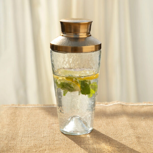 Textured Glass and Brass Cocktail Shaker