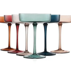 Art Deco Ribbed Pastel Coupe Glass
