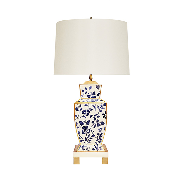 Worlds Away Bianca Vine hand-painted navy floral tole table lamp with gold accents at Kurtz Collection